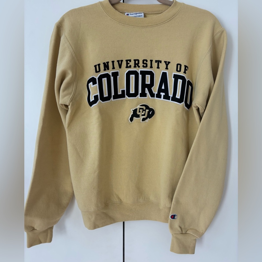 Champion Tan Crew Neck Sweater with University of Colorado Design